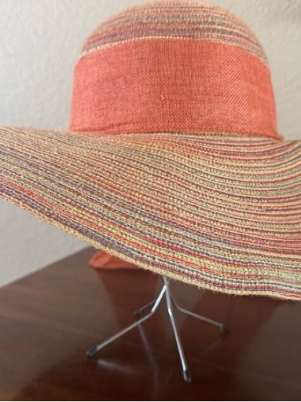 Wide-Brim Straw Sun Hat with Rust Bow Accent - Picture 3 of 5